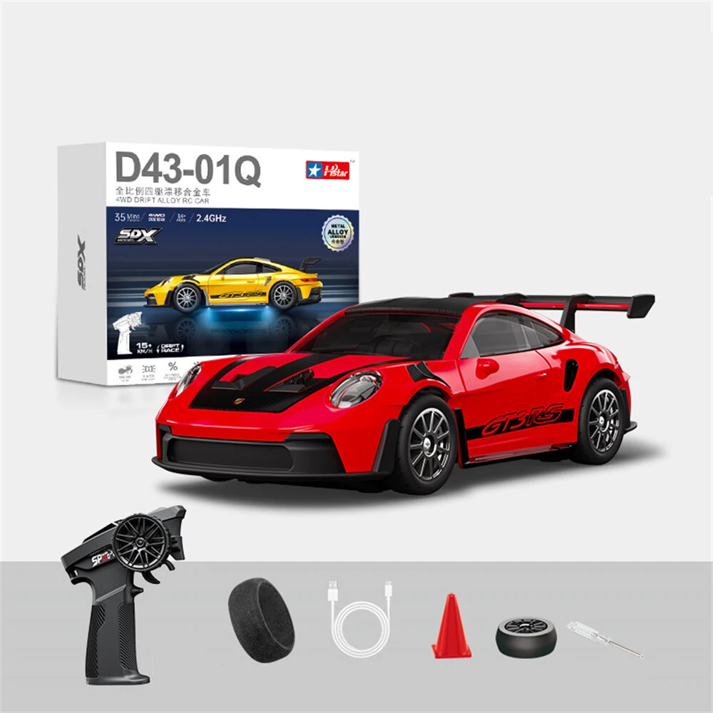 HStar D43-01Q 1/43 Scale 4WD Alloy RC Drift Car Porsche 911 with Gyro & LED Lights