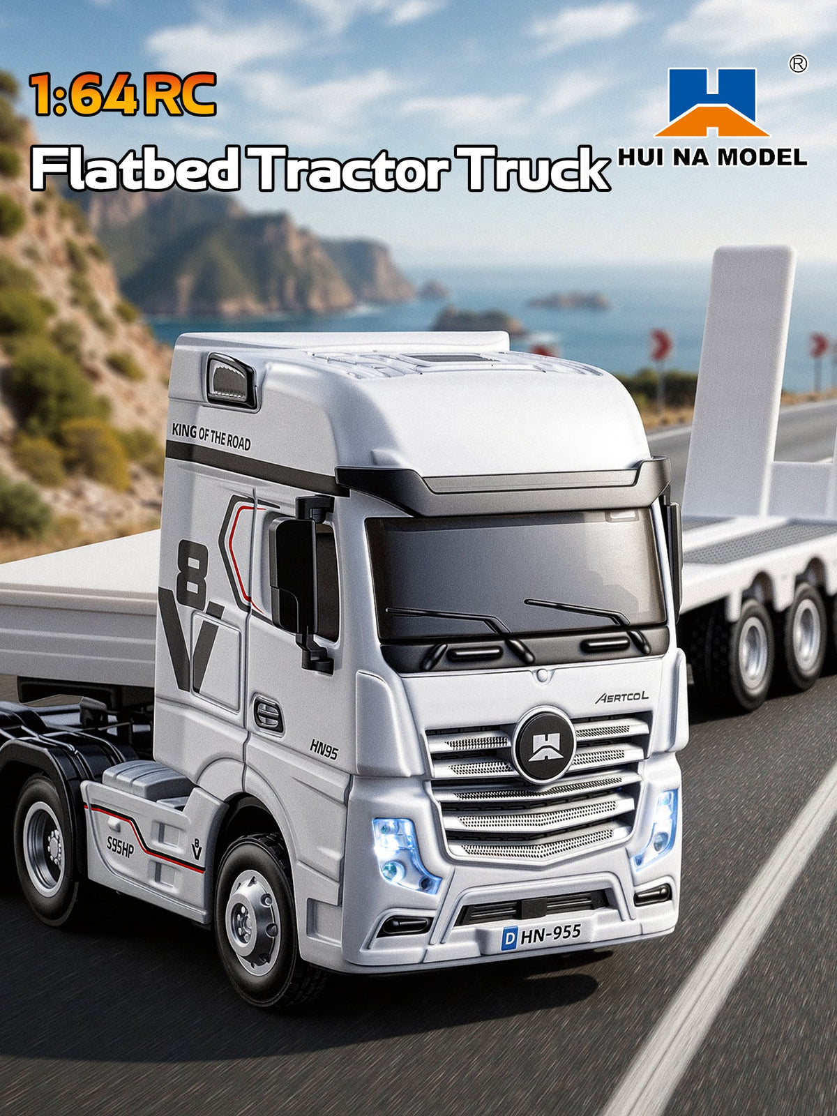 HUINA 9900 1/64 RC tractor truck and flatbed trailer - cab detail