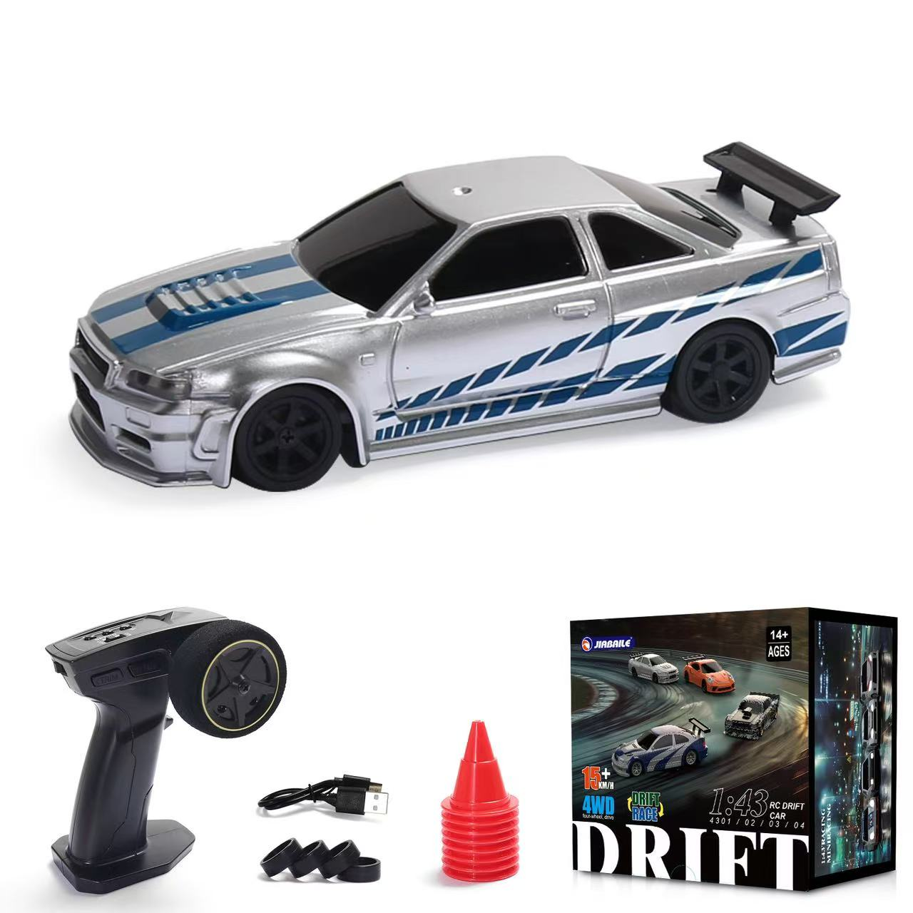 Jiabaile 1/43 Scale RC Drift Car - 4WD Fully Proportional Mini RC Car RTR