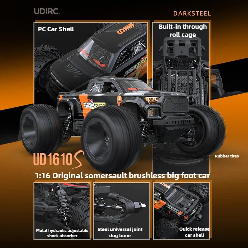 UDIRC UD1610S 1/16 Brushless RC Monster Truck – 4WD, 80KMH, DumboRC X5E Radio
