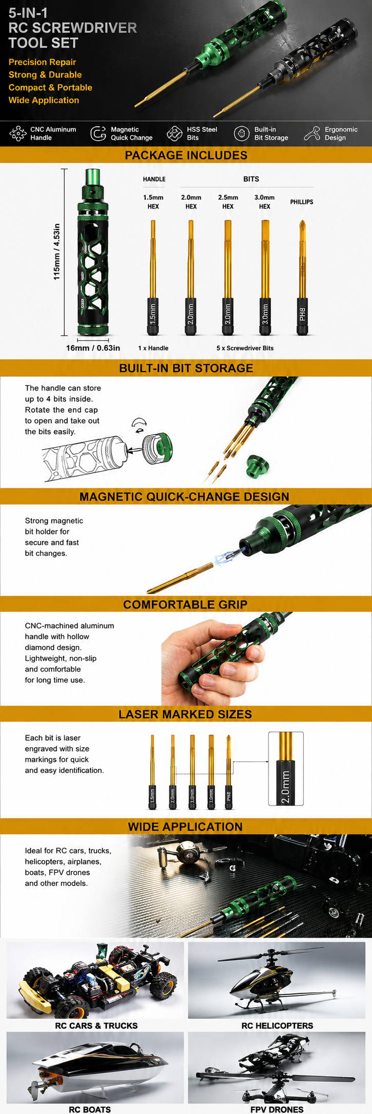 5-in-1 RC hex driver tool kit details