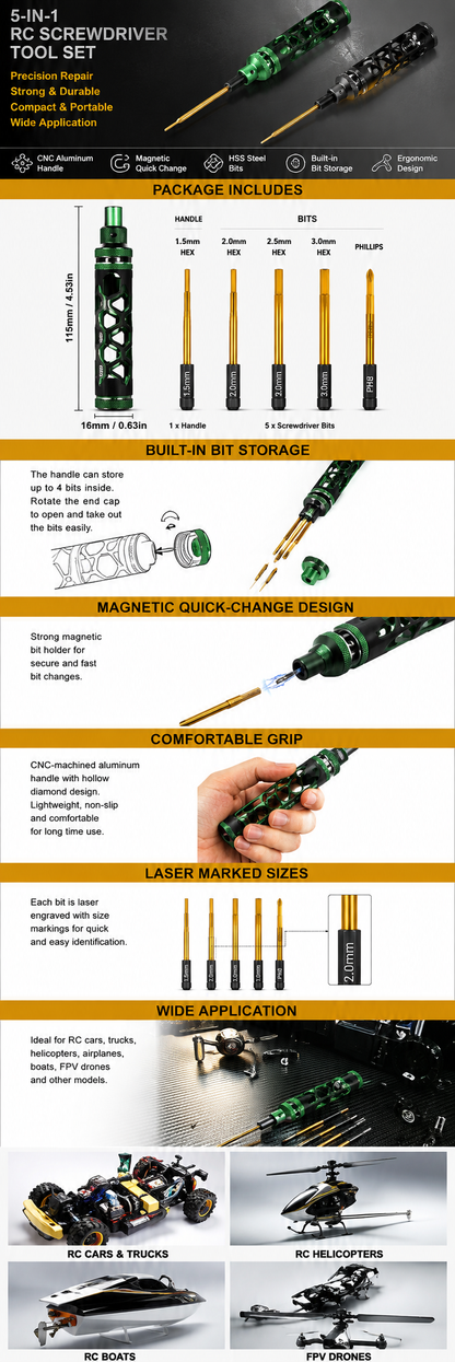 5-in-1 RC hex driver tool kit details