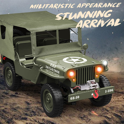 JJRC C8815 Willys Military Jeep 1/10 Scale RC Rock Crawler - 2.4GHz Remote Control, LED Lights, Optional Winch & Canopy Upgrades