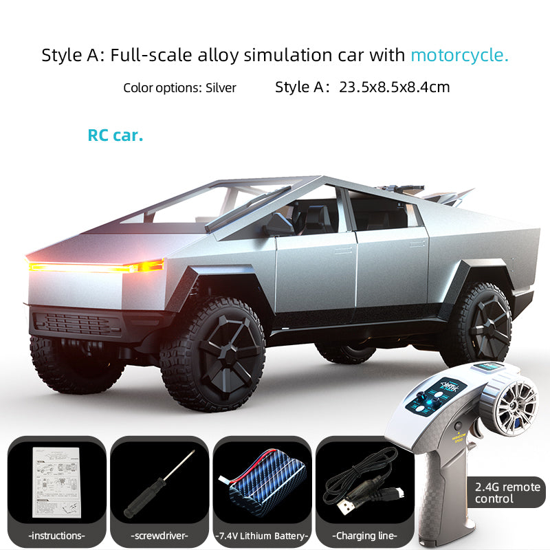 JJRC C8817 silver RC car with motorcycle accessory