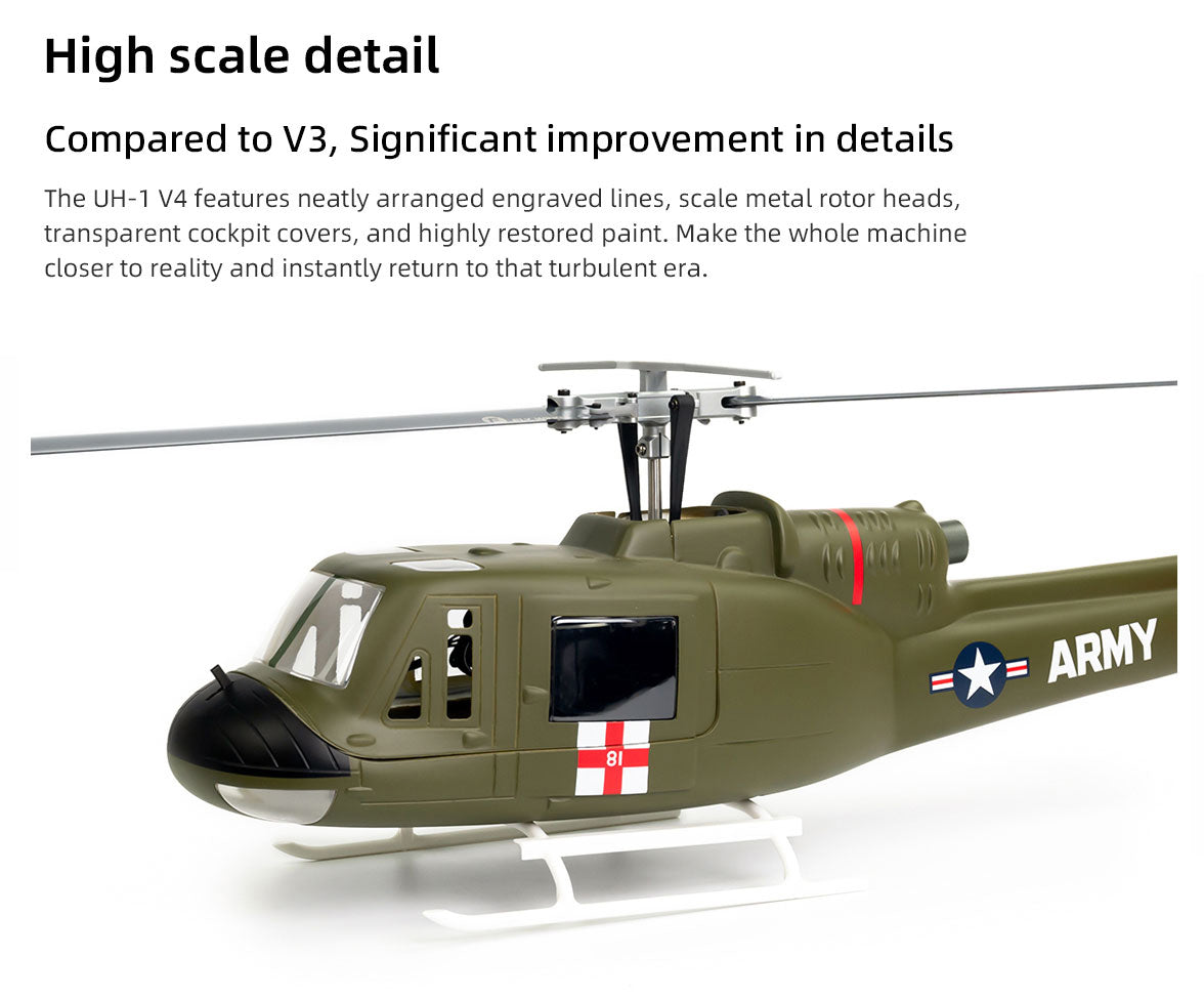 Flywing UH-1 V4 scale helicopter mechanical layout detail