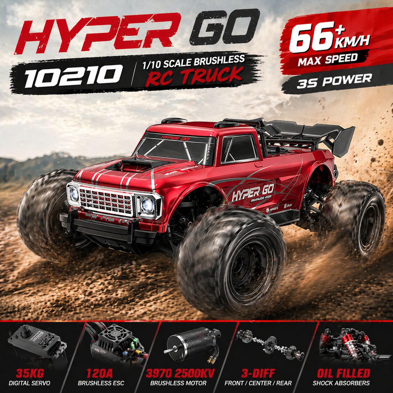 MJX Hyper Go 10210 brushless 4WD RC monster truck