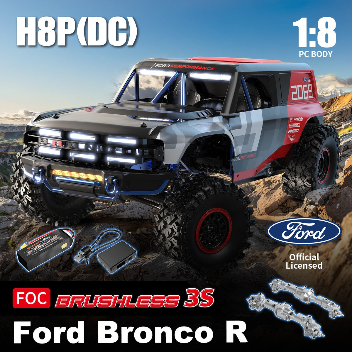 MJX H8P sensored brushless 4WD crawler side view
