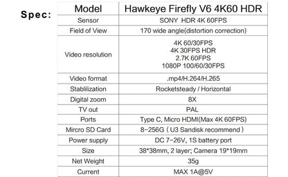 Hawkeye Firefly V6 Lite camera feature detail 2