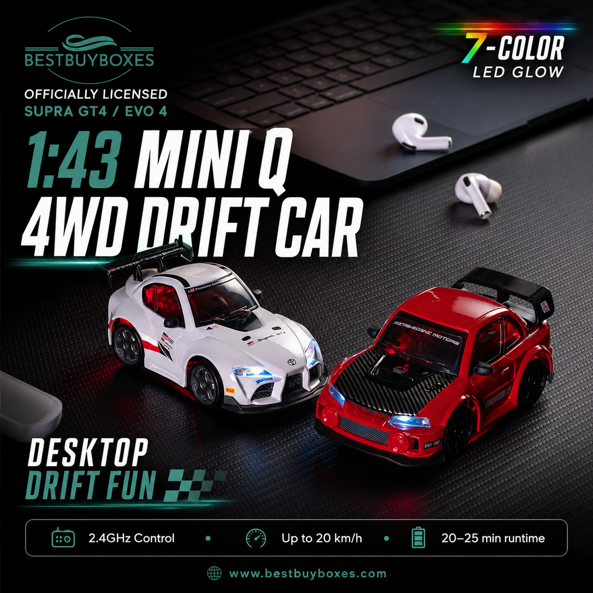 WHOOSH Mini Q S6 Toyota Supra GT4 1/43 RC drift car