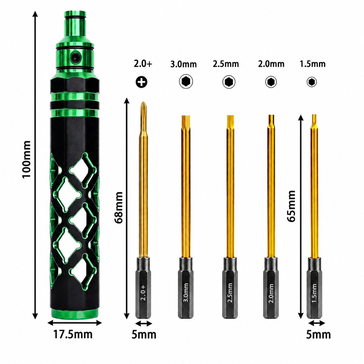 CNC aluminum RC tool handle with bit storage