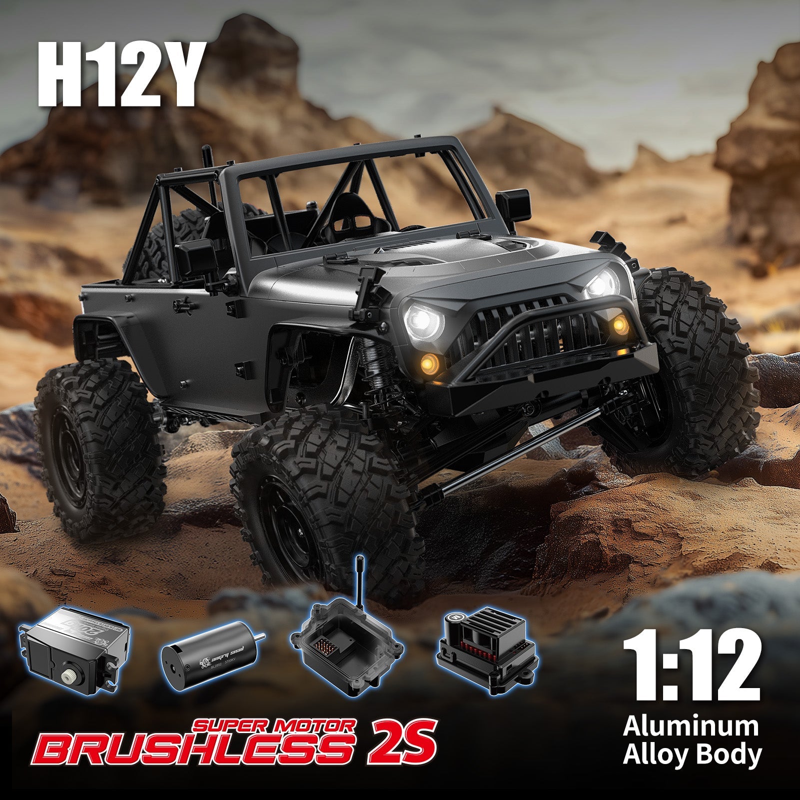 MJX Hyper Go H12Y dark black 1/12 sensorless brushless RC crawler