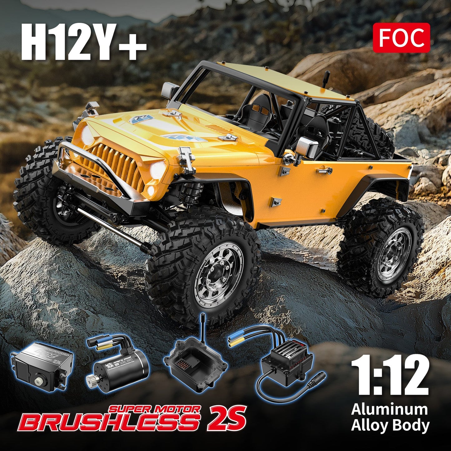 MJX Hyper Go H12Y+ yellow 1/12 sensored brushless RC crawler