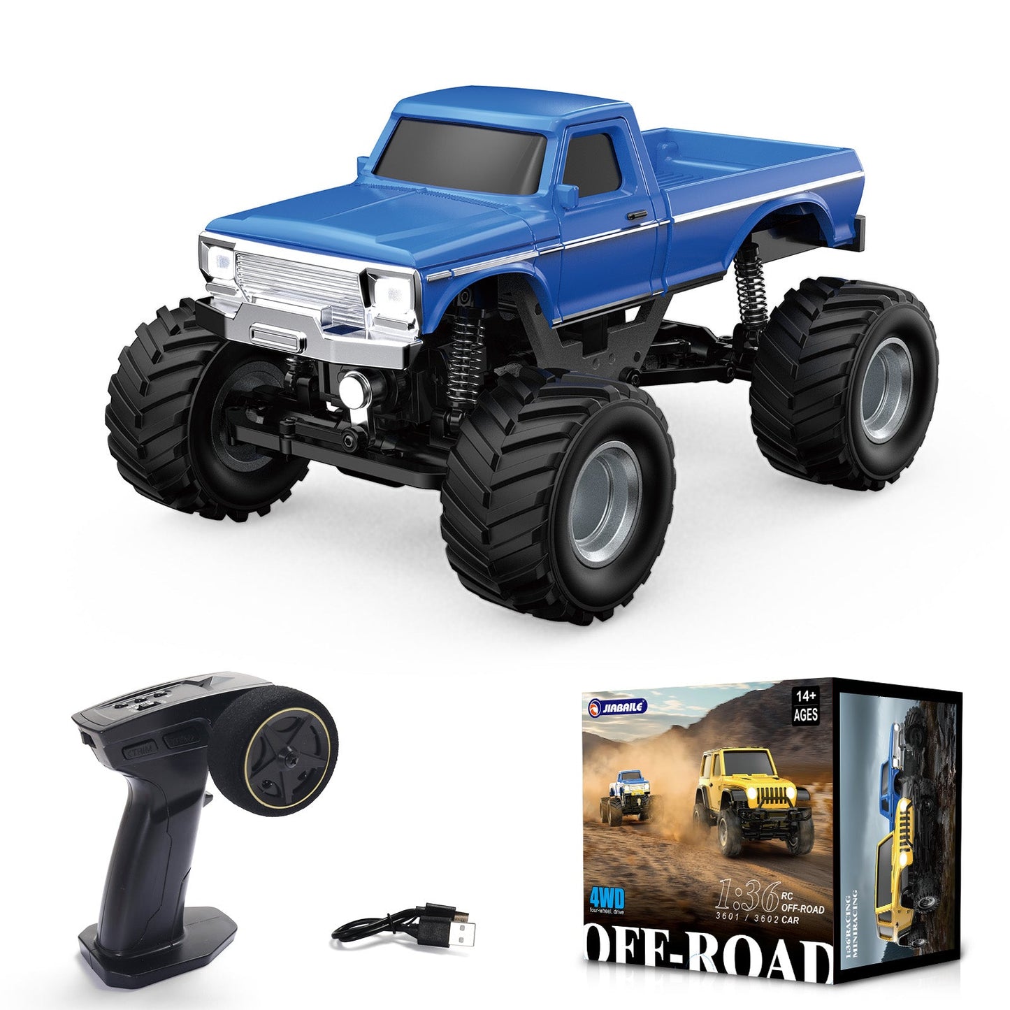 Jiabaile 3601 / 3602 1/36 Scale Mini 4WD RC Crawler – Micro Off-Road Rock Climber with Metal Wheels, Proportional Control, 3-Speed Throttle