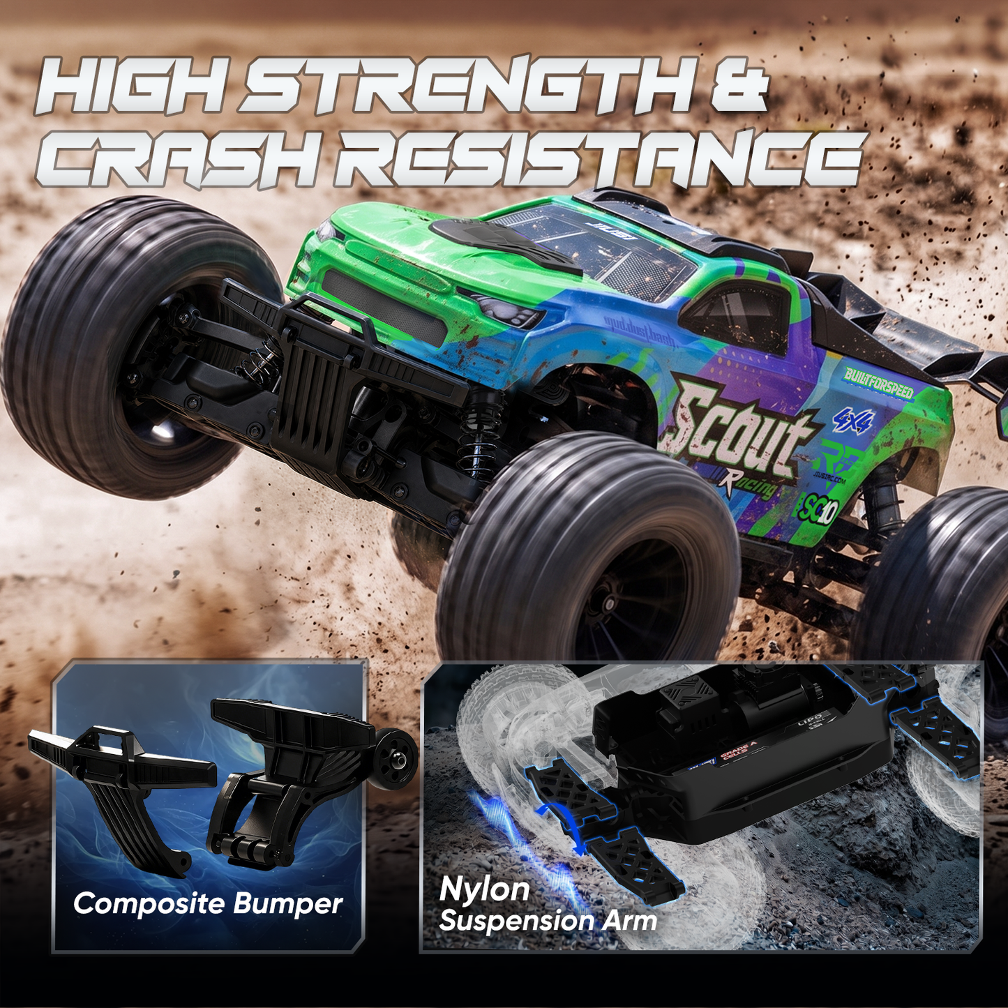 JIUSI Scout SC10 1/10 RC monster truck – jiusi scout sc10 4wd rc monster truck side view