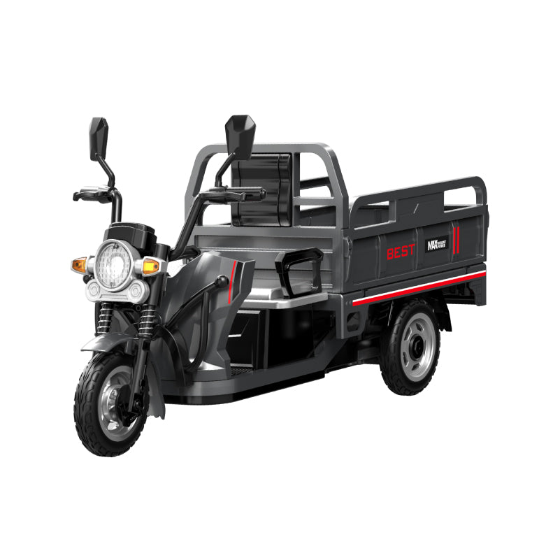 JJRC C8843 RC three-wheeler showing remote-operated dump bed