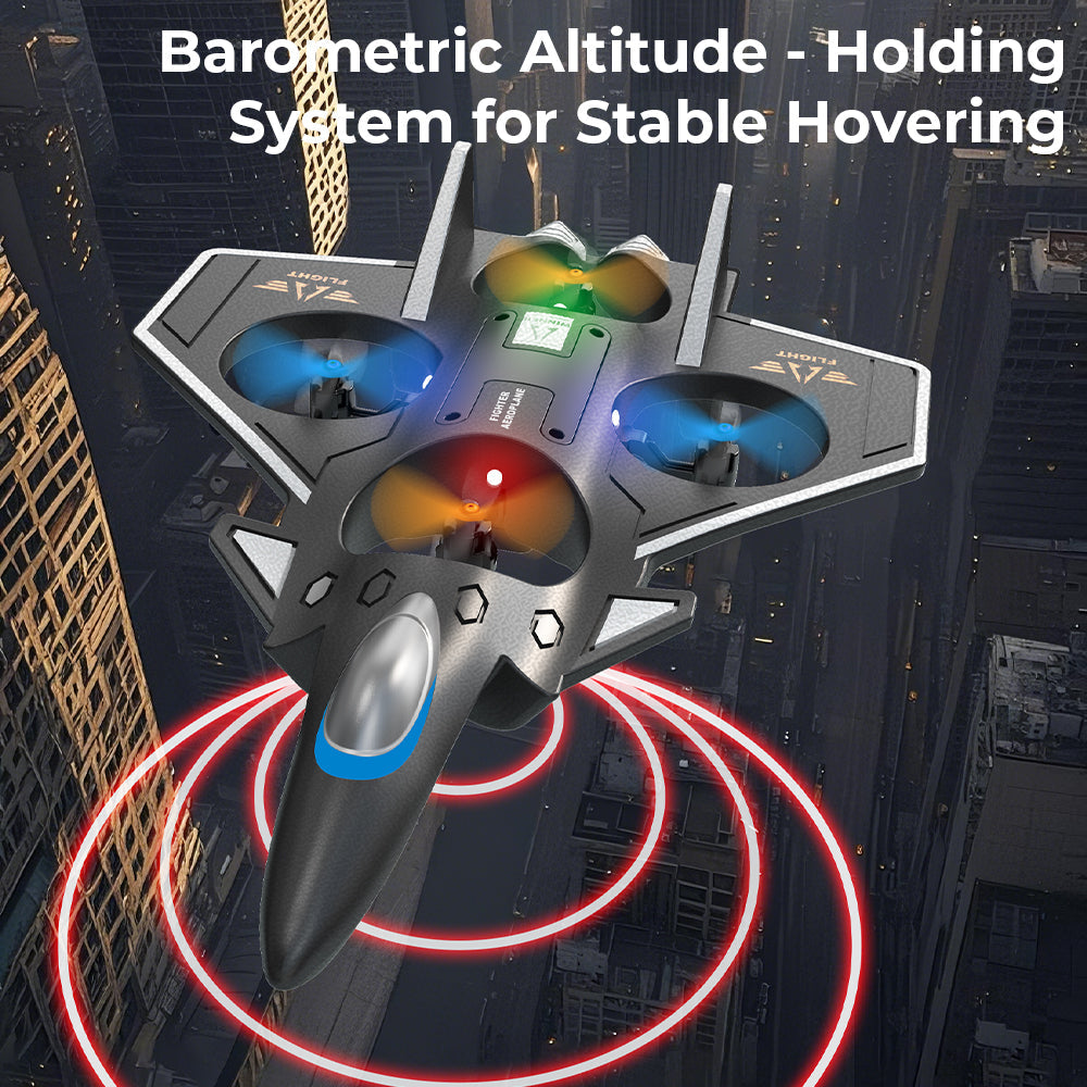 JJRC H130 4-channel VTOL RC airplane in flight orientation