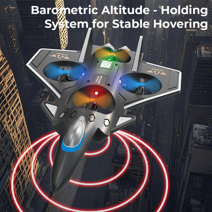 JJRC H130 4-channel VTOL RC airplane in flight orientation