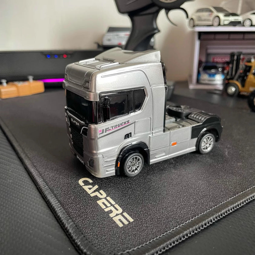 BRRRRT S917 1/43 Scale Mini RC Semi Truck – Dual-Speed, Gyro Drift, 2.4GHz Remote, LED Lights, Extra Tires – White/Silver