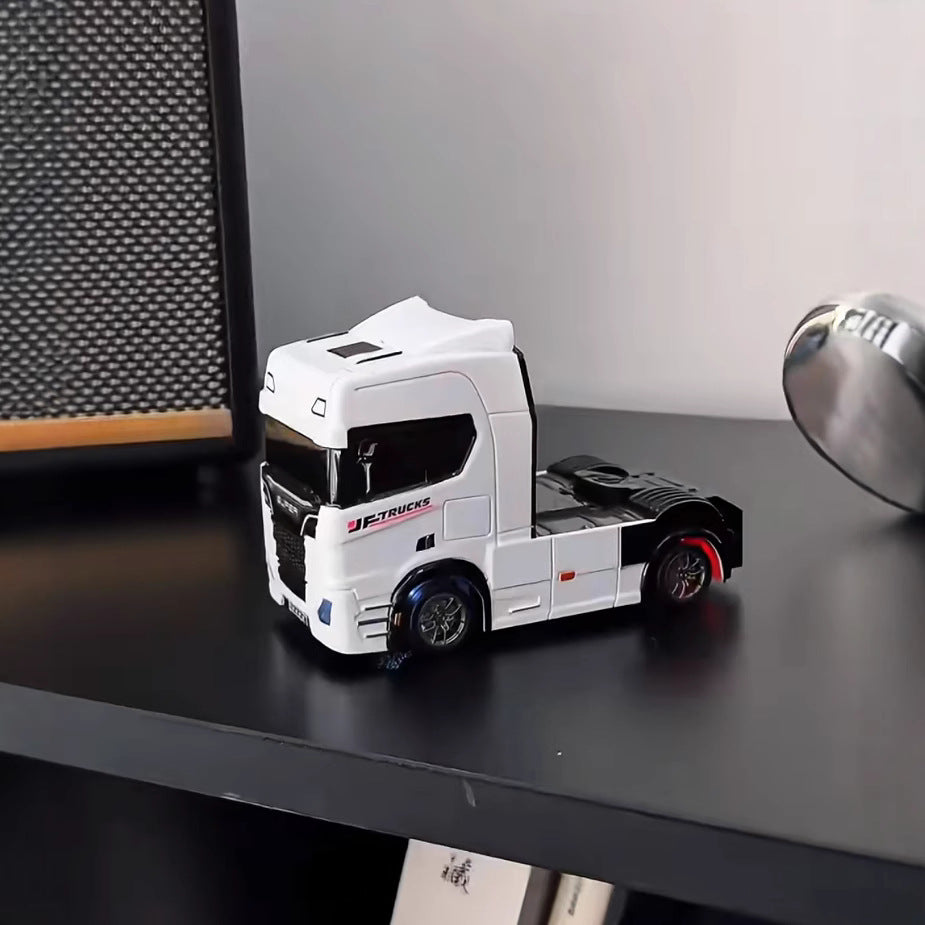 BRRRRT S917 1/43 Scale Mini RC Semi Truck – Dual-Speed, Gyro Drift, 2.4GHz Remote, LED Lights, Extra Tires – White/Silver