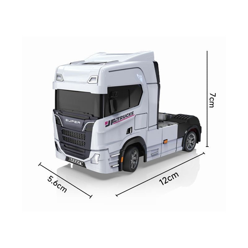 BRRRRT S917 1/43 Scale Mini RC Semi Truck – Dual-Speed, Gyro Drift, 2.4GHz Remote, LED Lights, Extra Tires – White/Silver