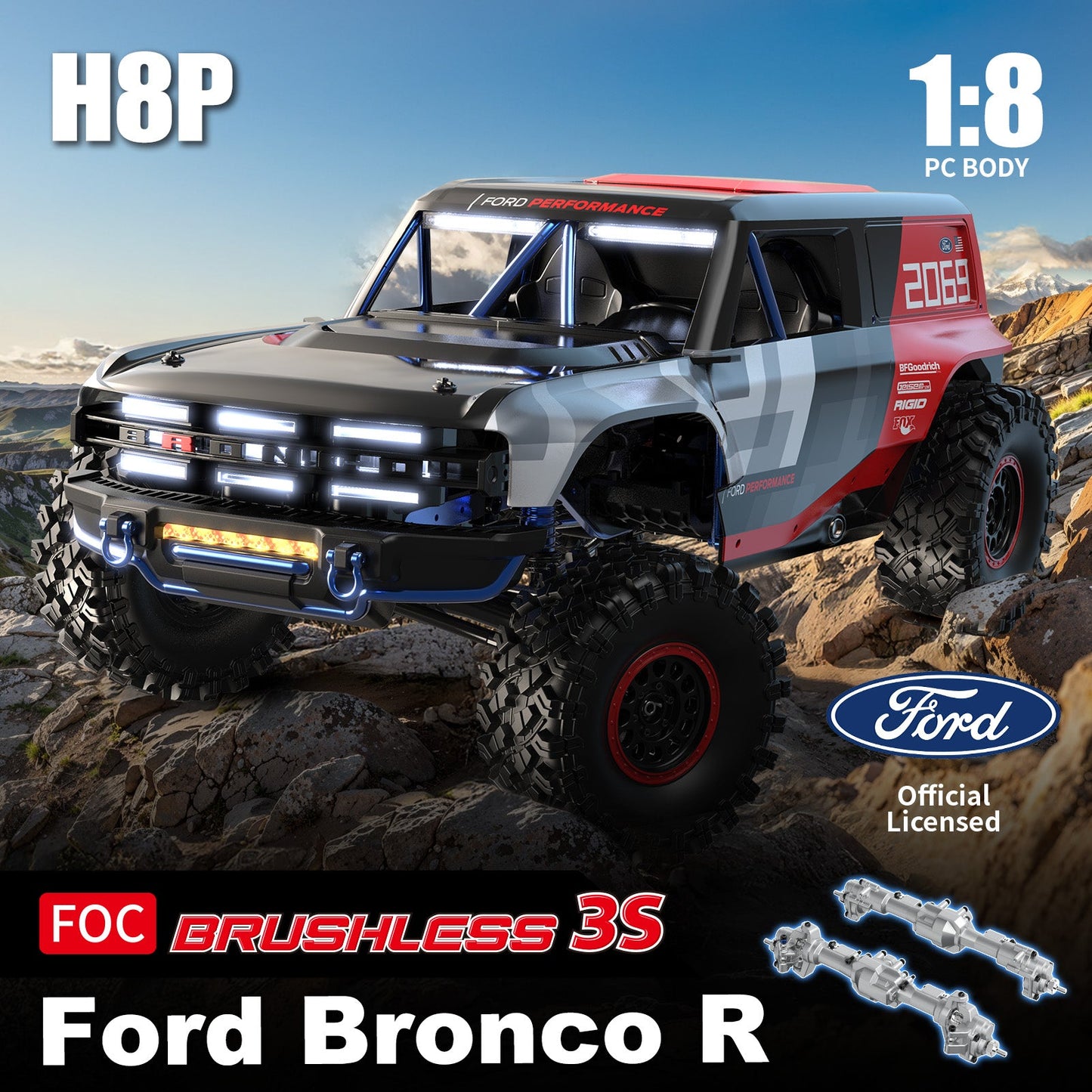 MJX Hyper Go H8P 1/8 Scale Ford Bronco R Baja 1000 – 4WD 2-Speed Brushless RC Crawler with Remote Diff Locks