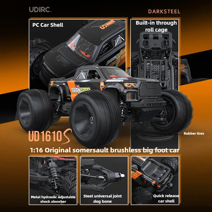 UDIRC UD1610S 1/16 Brushless RC Monster Truck – 4WD, 80KMH, DumboRC X5E Radio