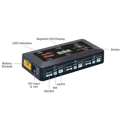 Ultra Power UP-S6 1S 6-Port LiPo/LiHV Charger with USB Output – Micro, MX, mCPX Compatible