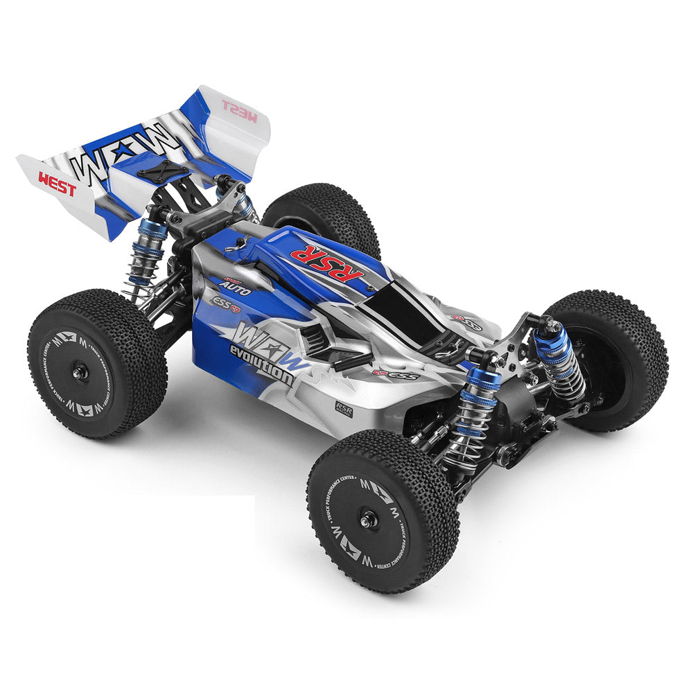 WLTOYS 144011 blue high-speed RC racing car side view