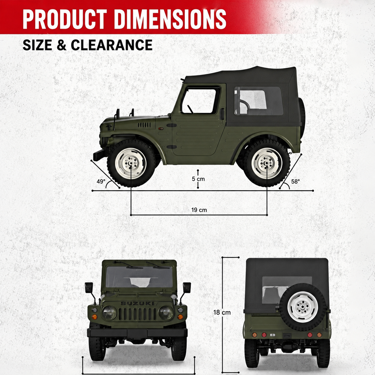 WPL C84-1S RC truck dimensions